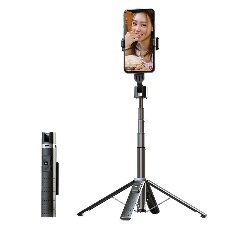 Bluetooth selfie stick with fill light for taking selfies, featuring a mobile phone holder and extendable tripod.