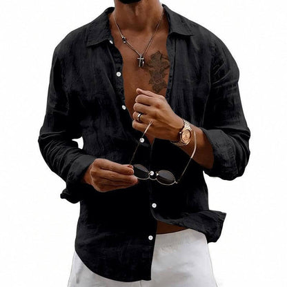 casual linen shirt Loose-fit Cardigan With A Lapel Collar Black