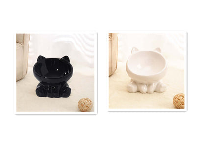Ceramic Cat Bowl Cat Bowl Cat Food Bowl Neck Guard Oblique Mouth Dog Bowl Pet Bowl Black and White