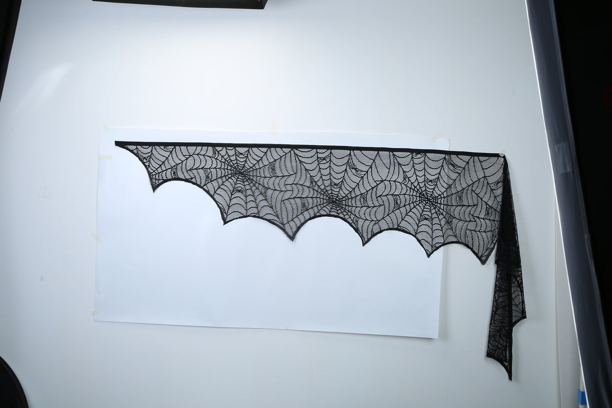 Halloween Decoration Black Lace Spiderweb Fireplace Mantle Scarf Cover Festive Party Supplies Fireplace Scarf 96 X 18 Inch For Halloween Christmas Party Door Window Decoration