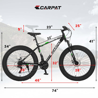 Youth mountain bike S26109 Elecony 26 Inch Fat Tire Bike dimensions and specifications.
