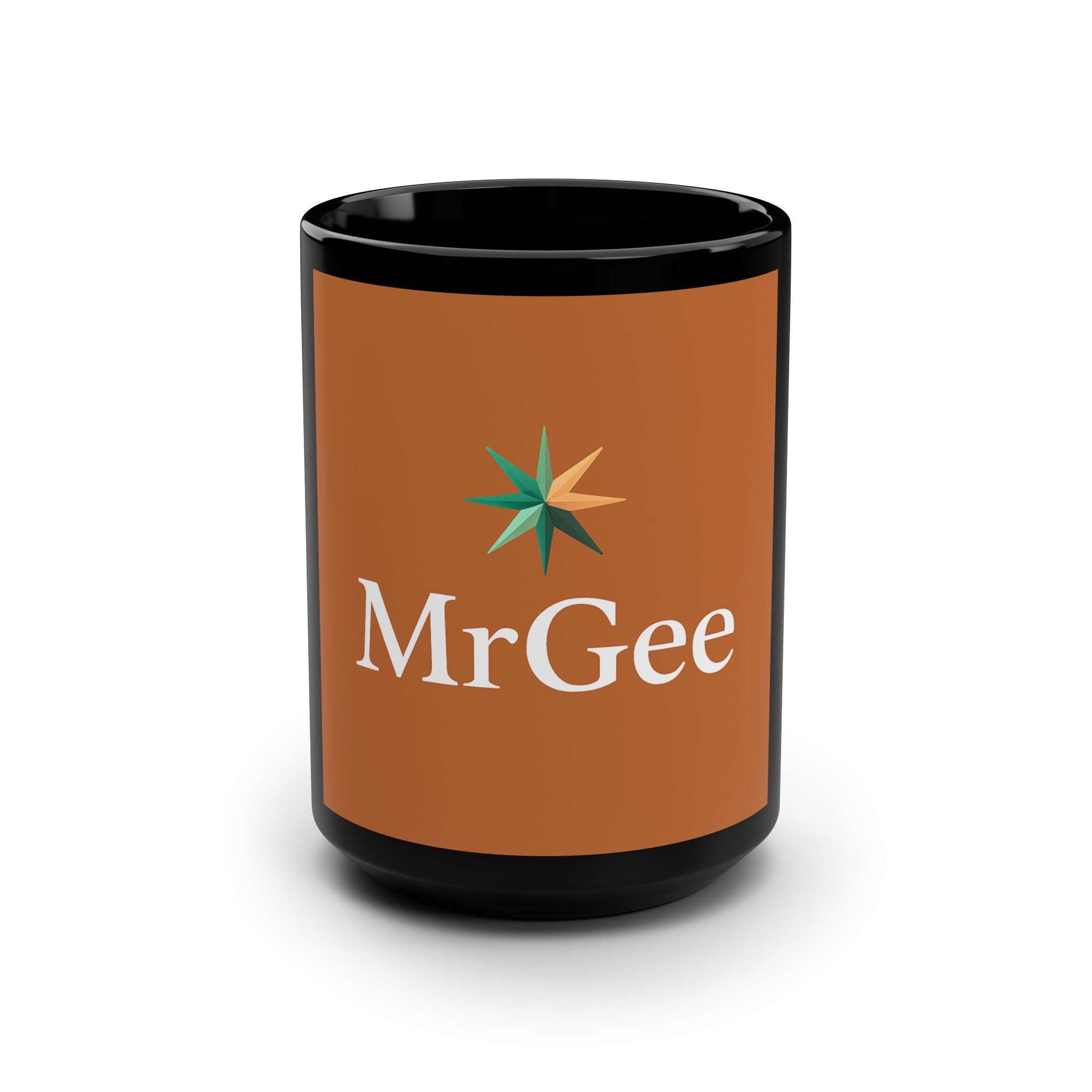 MrGee Branded 15oz Black Ceramic Mug — Logo Coffee Cup