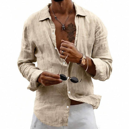casual linen shirt Loose-fit Cardigan With A Lapel Collar Khaki