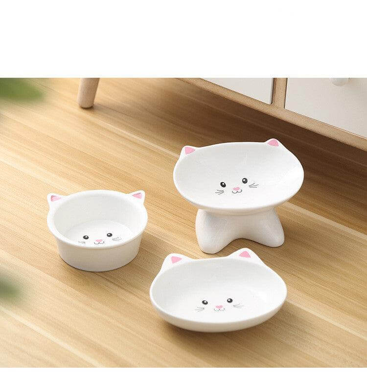 ceramic cat bowl Small Cat Face Shape Pet Food Bowl 3pcs set