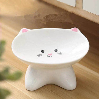 ceramic cat bowl Small Cat Face Shape Pet Food Bowl 2 in 1