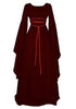 Halloween Long Sleeve Round Collar Belt Irregular Ladies Dress Halloween Witch Costume Wine Red
