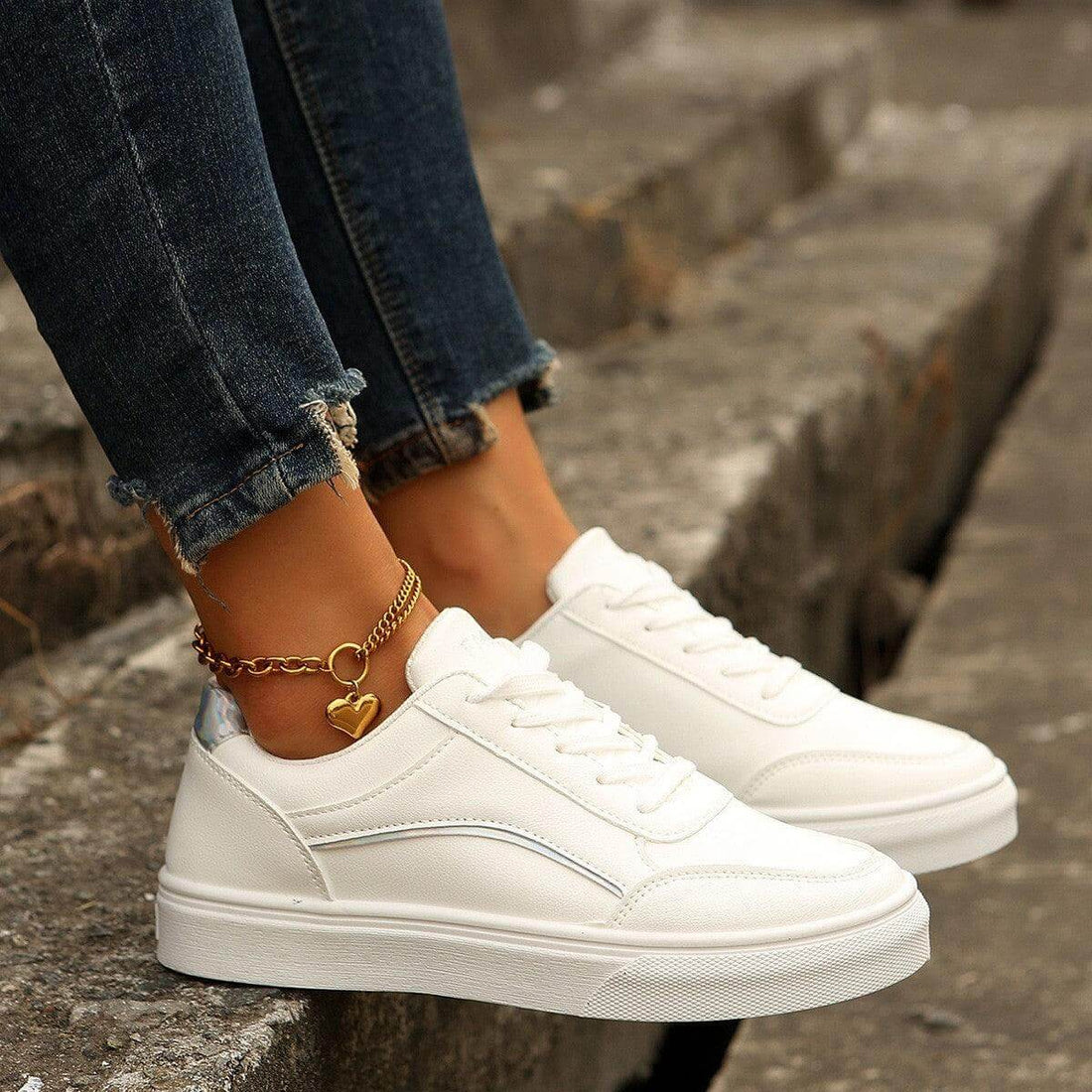 white casual shoes for women Lace-up White Flats Shoes