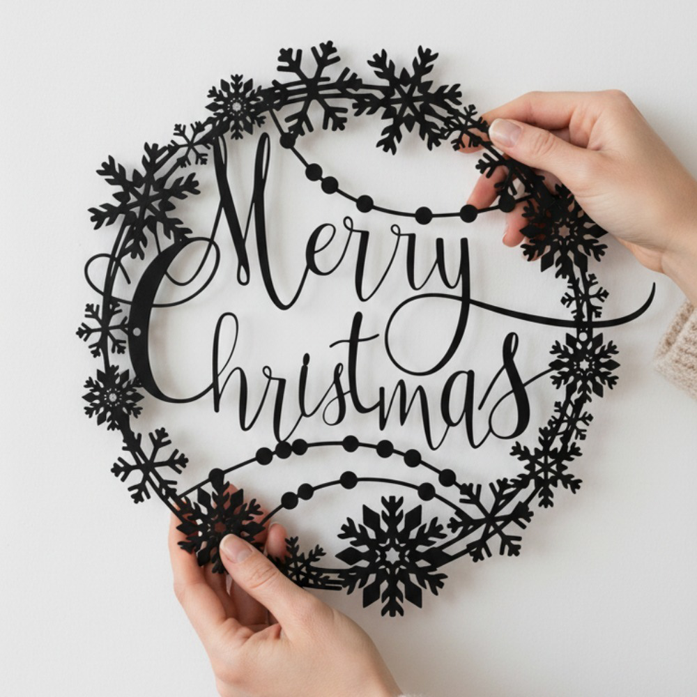 CIFbuy Elegant Merry Christmas Metal Wall Sign, Rustproof Festive Hanging Holiday Plaque Rustic, Xmas Indoor Outdoor, Decor For Door Fireplace A