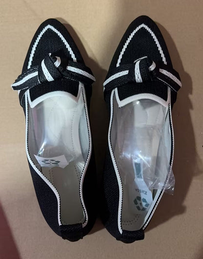 Fashion Pointed Toe Bow Flat Shoes For Women Lying Woven Slip-on Breathable Shoes Summer Black Size41