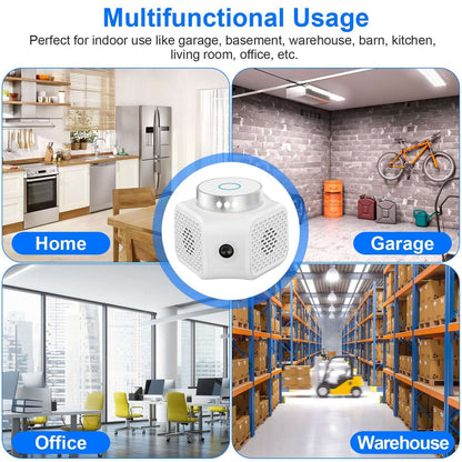 Indoor rodent repellent 360 Degree Ultrasonic Rodent Chaser for home, garage, office, and warehouse use.