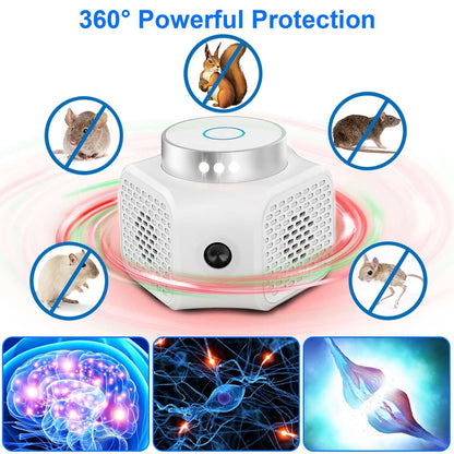 Indoor rodent repellent 360 Degree Ultrasonic Rodent Chaser emitting sound waves for effective pest control.