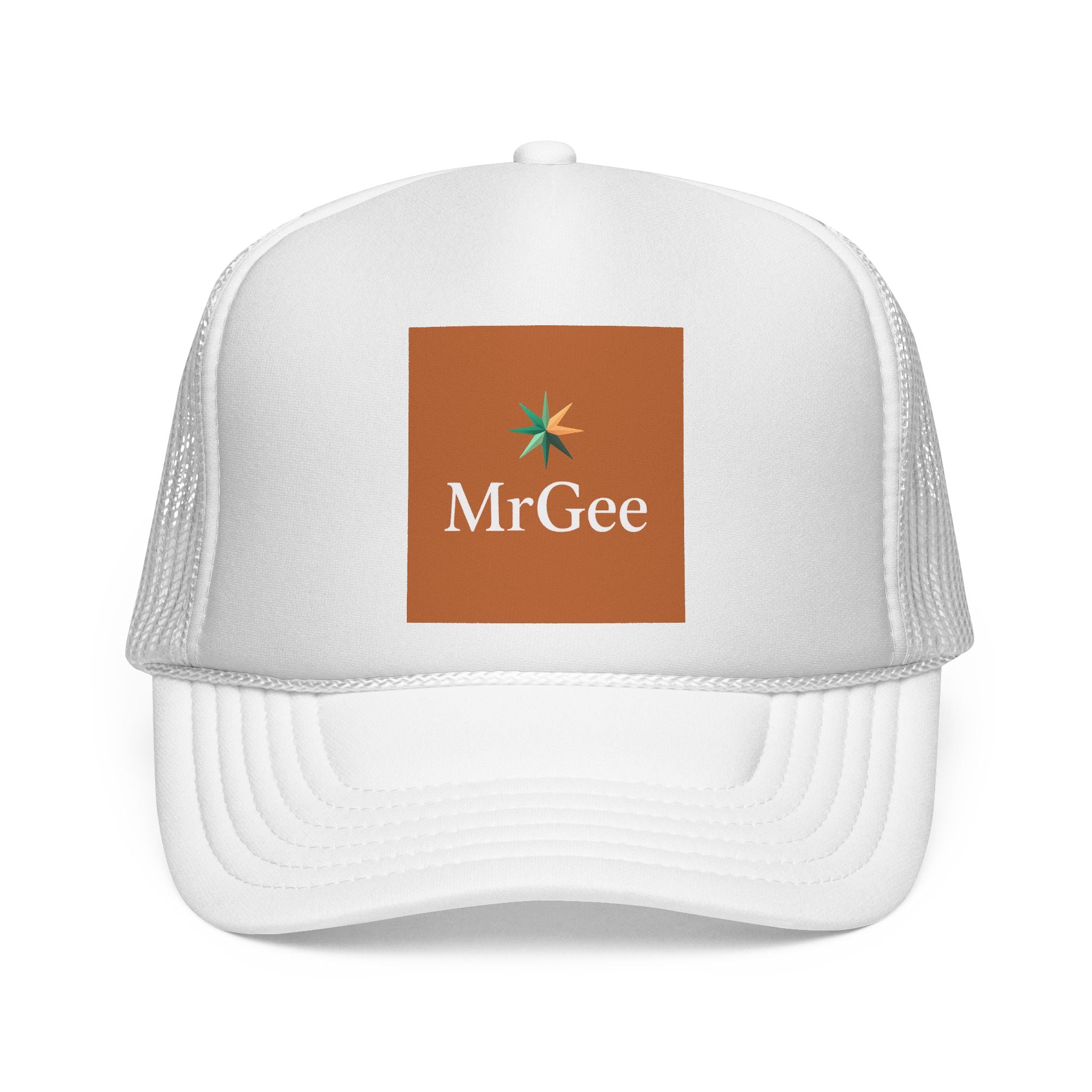 MrGee Logo Trucker Cap — Retro Starburst Patch Hat