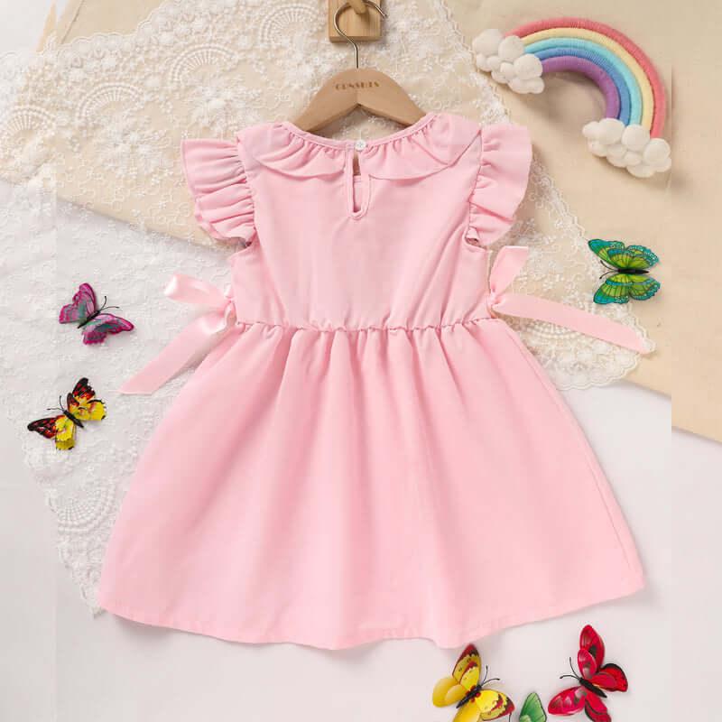 toddler girl dress with bow Pink Ruffle Sleeve Dress