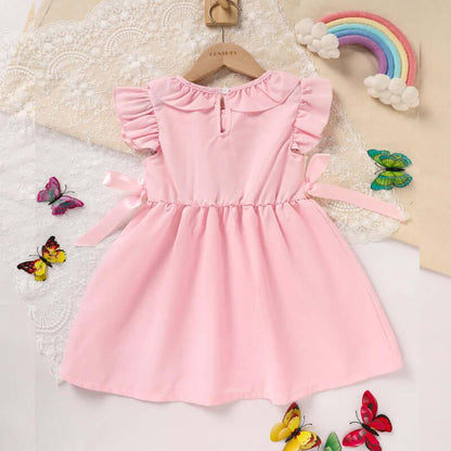 toddler girl dress with bow Pink Ruffle Sleeve Dress