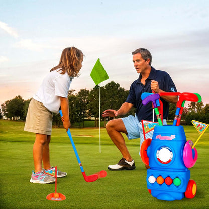 Toddler Golf Set for kids With 4 Balls 4 Clubs 2 Holes 2 Flags Golf Cart