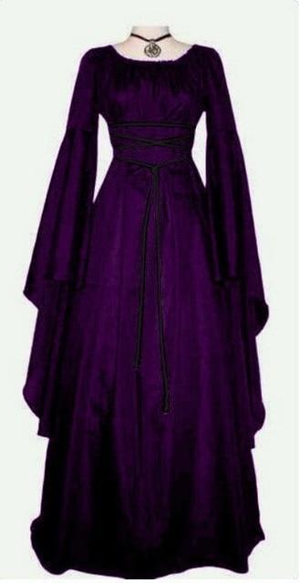 Halloween Long Sleeve Round Collar Belt Irregular Ladies Dress Halloween Witch Costume Purple