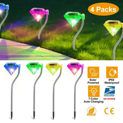 solar lights for yard 4Pcs Solar Garden Light Outdoor Diamond LED