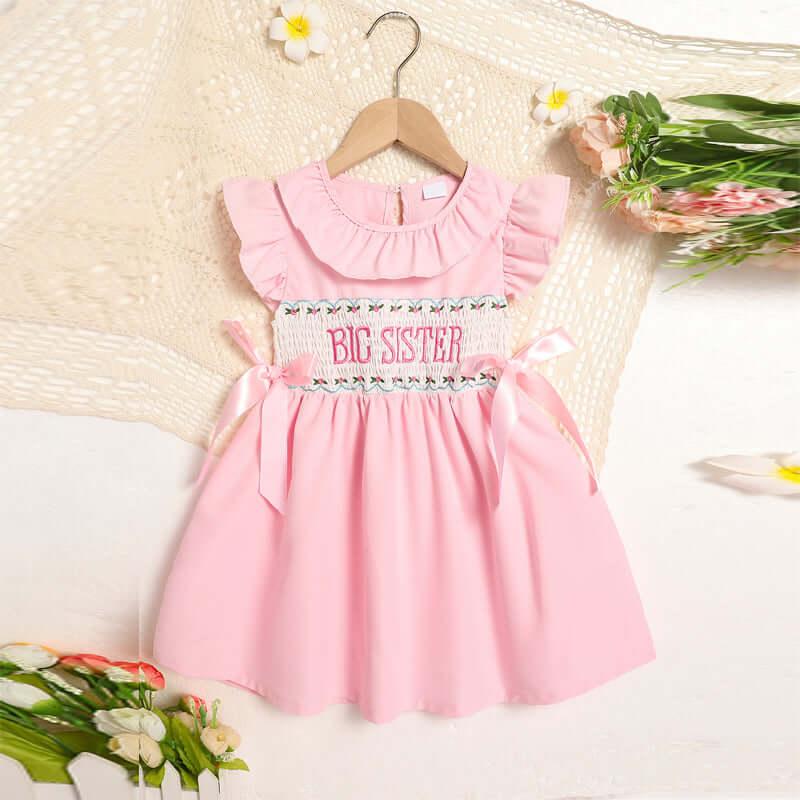 toddler girl dress with bow Pink Ruffle Sleeve Dress
