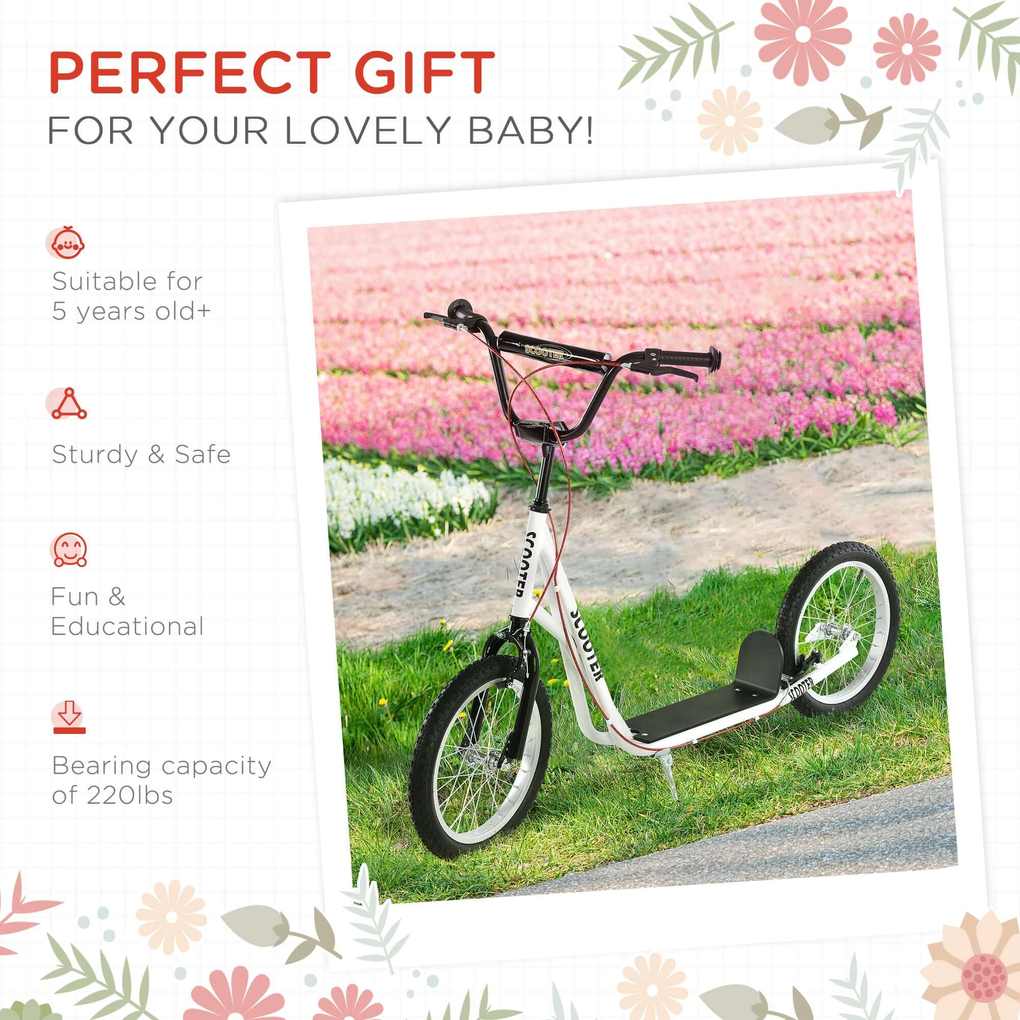 lightweight kick scooter Toddler Scooter, White, Adjustable Handlebar