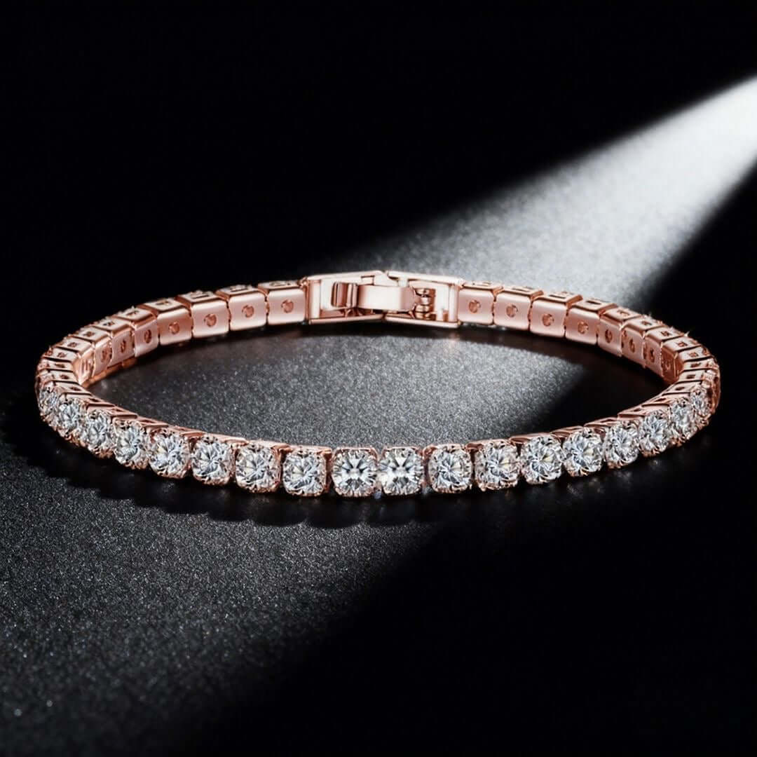 Sparkling Tennis Chain Bracelet, 14K Gold Plated Cubic Zirconia Wristband, Dainty Unisex Jewelry For Wedding, Party &amp; Daily Wear Rose gold