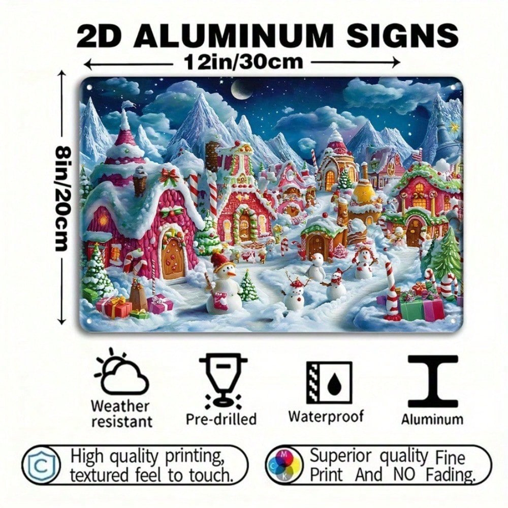 CIFbuy 1pc Christmas Winter Wonderland Tinplate Painting, Painting, Snow Houses Wall Art 8x12 IkTinplate, IkTinplate