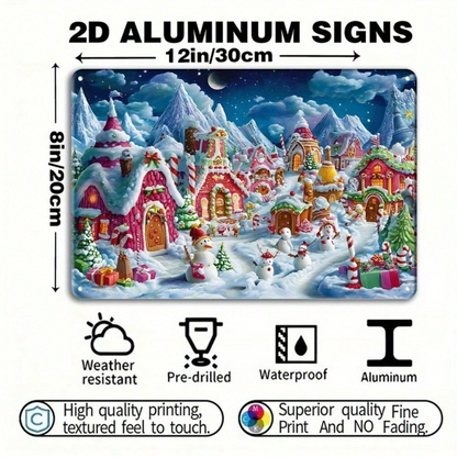 CIFbuy 1pc Christmas Winter Wonderland Tinplate Painting, Painting, Snow Houses Wall Art 8x12 IkTinplate, IkTinplate
