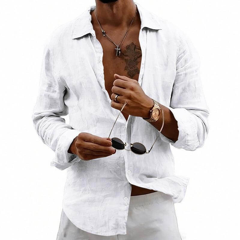 casual linen shirt Loose-fit Cardigan With A Lapel Collar White