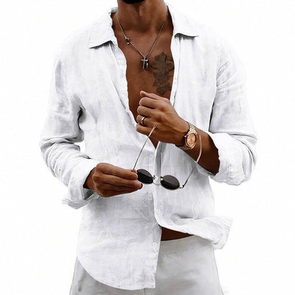casual linen shirt Loose-fit Cardigan With A Lapel Collar White