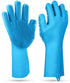 1 Pair Silicone Brush Dishwashing Gloves Cleaning Sponge Pet Scrubber Heat Resistant Wash Gloves Blue