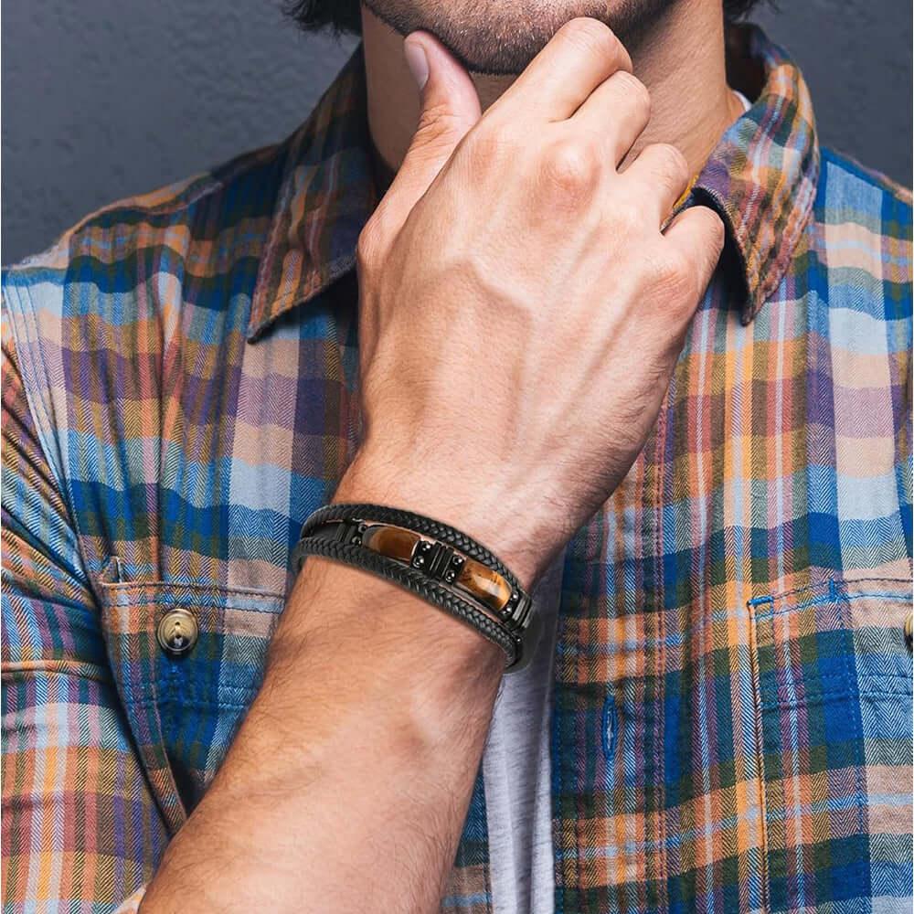 braided leather bracelet Natural Tiger Eye Stone Bracelet