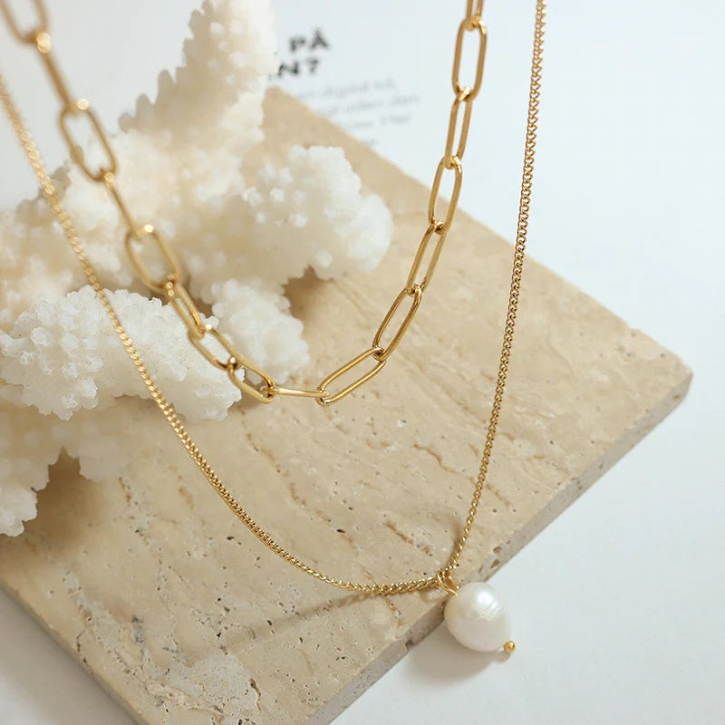 fashion pearl necklaces Kona Layered Pearl Necklace Gold