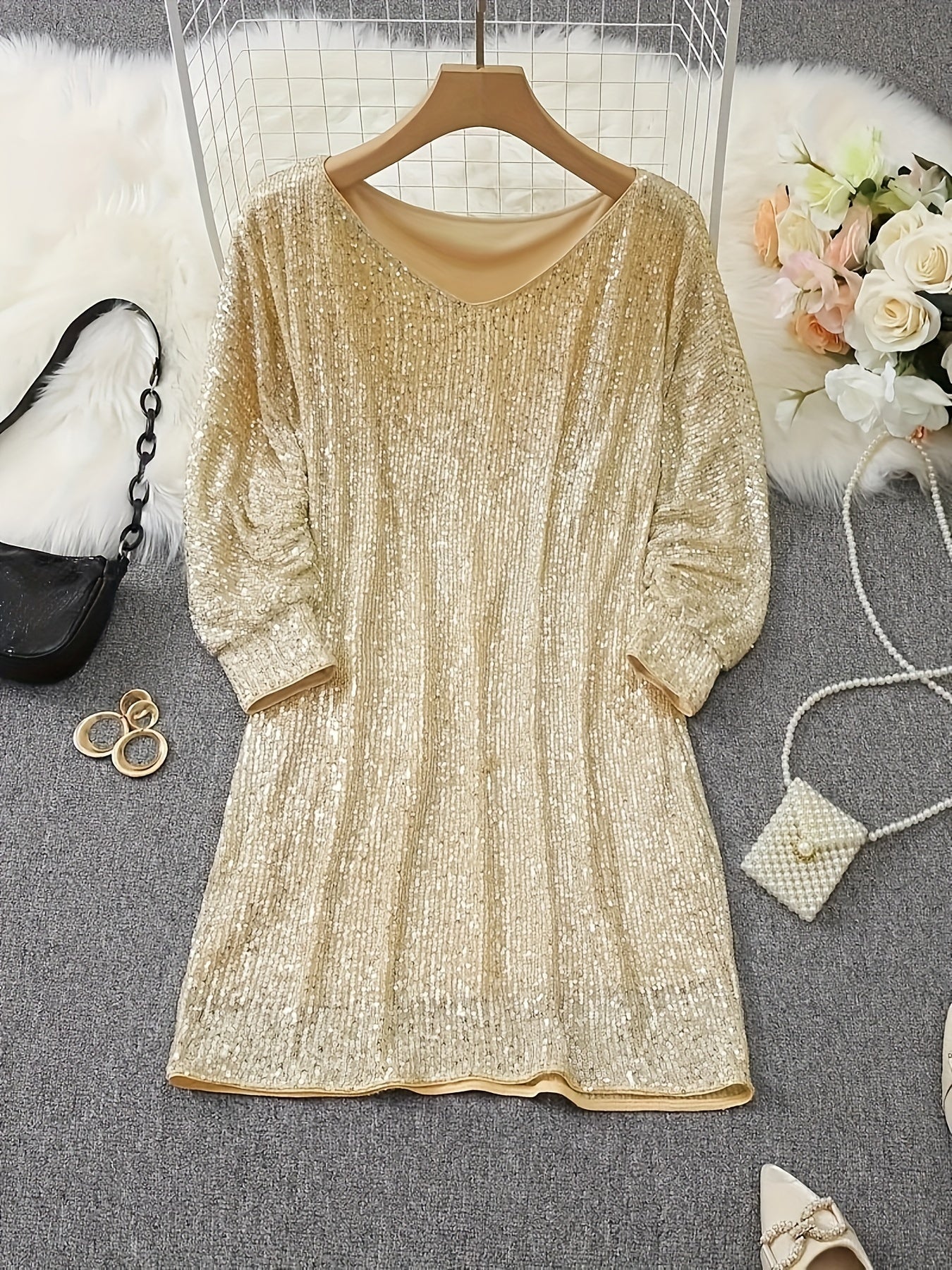 Long Sleeve Sequin Dress