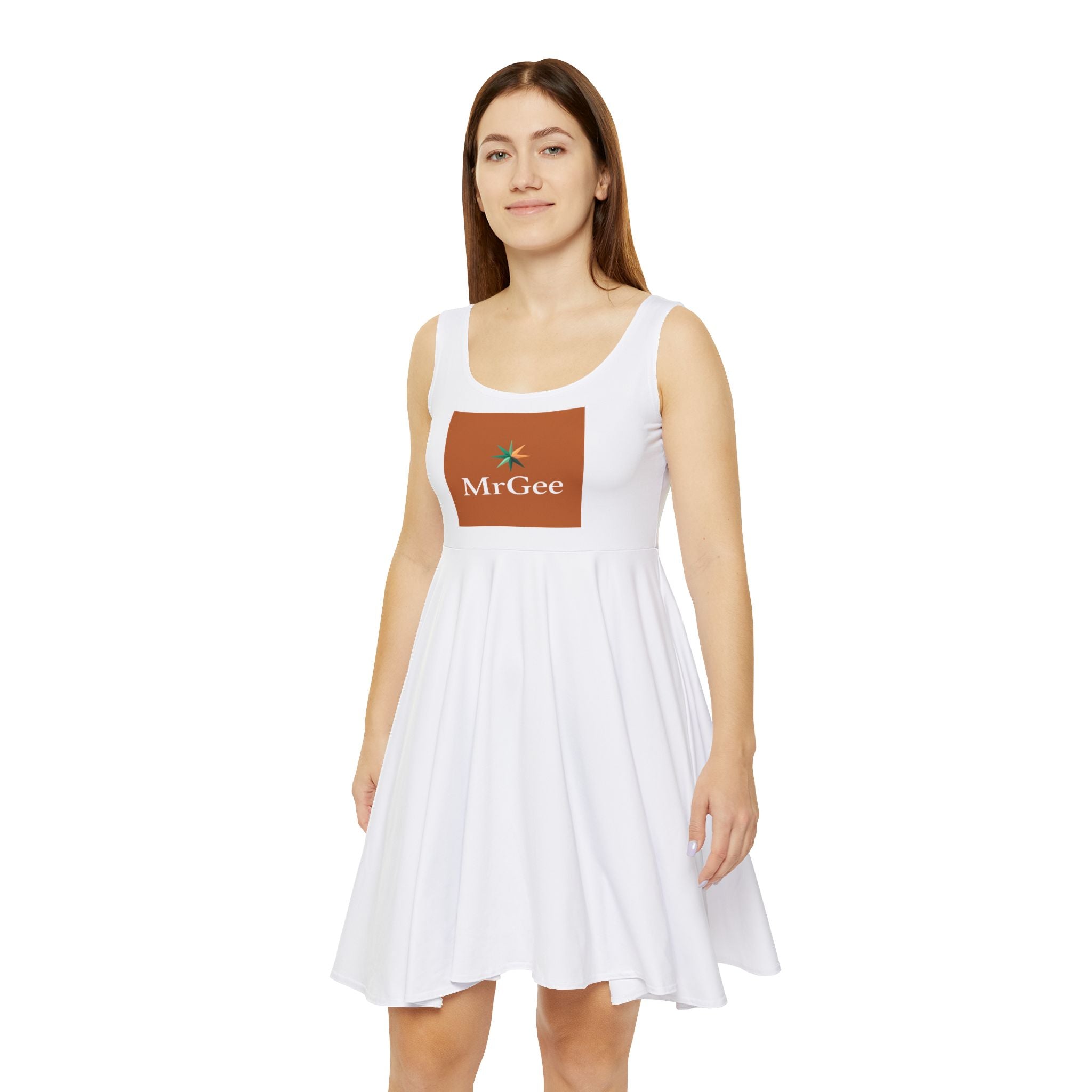 MrGee Logo Skater Dress — Women's Casual AOP Scoop-Neck Dress