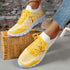 Colorblock Plaid Lace-Up Flyknit Sneakers Ins Mesh Casual Shoes Yellow