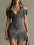 Off-Shoulder Dress Retro Suede Gray