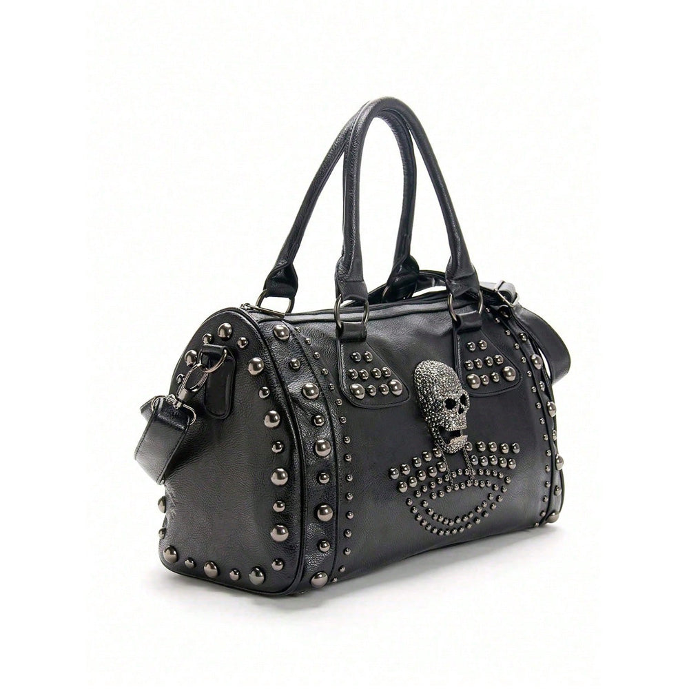 Gothic Punk Skull Rivet Handbag For Women, Halloween Studded PU Leather Large Capacity Shoulder Crossbody Bag, Halloween Party Cosplay Gift
