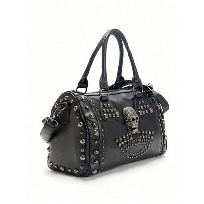 Gothic Punk Skull Rivet Handbag For Women, Halloween Studded PU Leather Large Capacity Shoulder Crossbody Bag, Halloween Party Cosplay Gift
