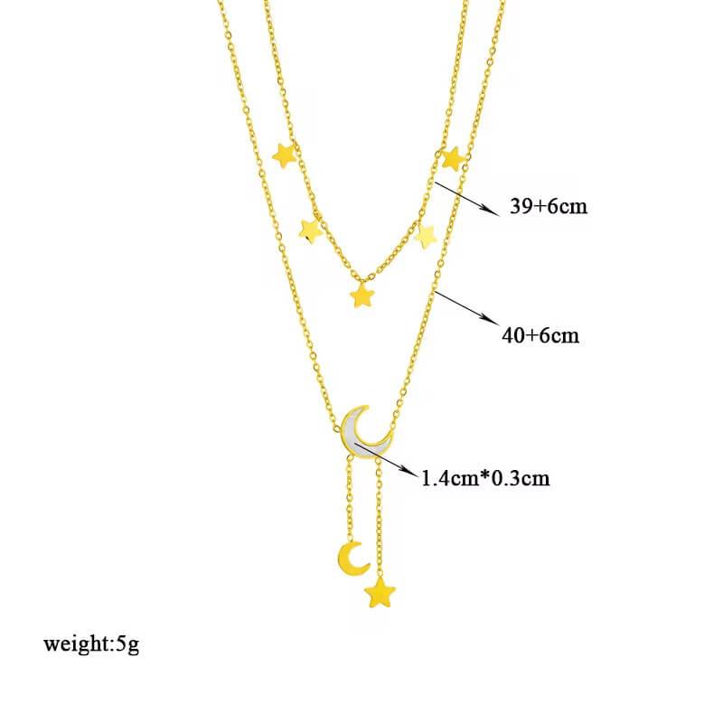 layered gold necklace Moon And Stars Necklace
