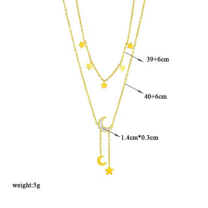 layered gold necklace Moon And Stars Necklace
