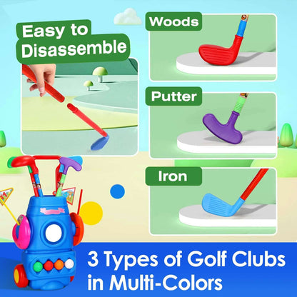 Toddler Golf Set for kids With 4 Balls 4 Clubs 2 Holes 2 Flags Golf Cart