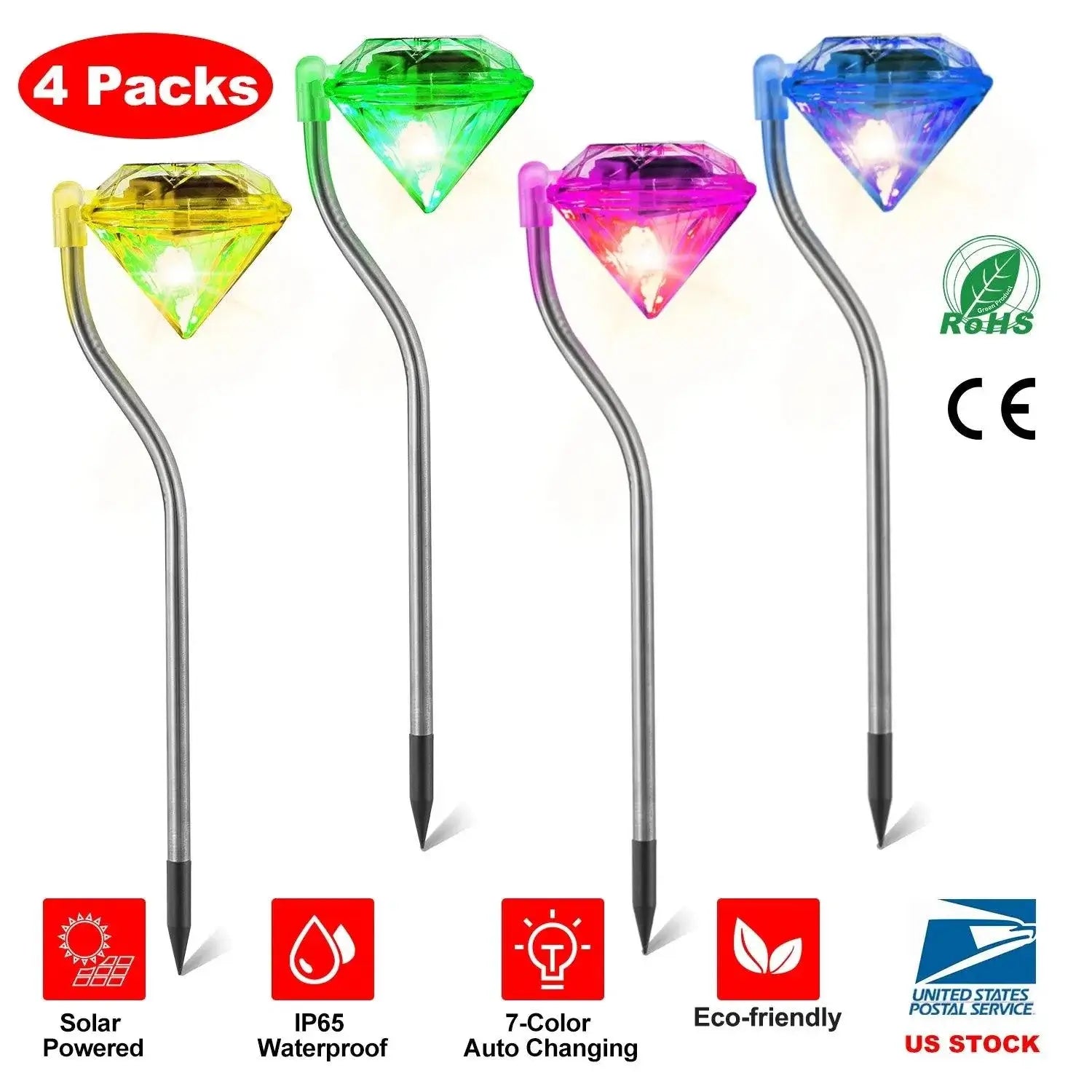 solar lights for yard 4Pcs Solar Garden Light Outdoor Diamond LED