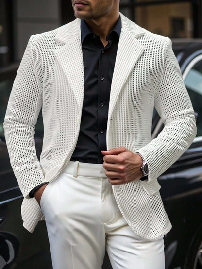 Mens Solid Color Loose Fit White Suit Casual Jacket White