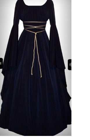Halloween Long Sleeve Round Collar Belt Irregular Ladies Dress Halloween Witch Costume Navy blue 3XL