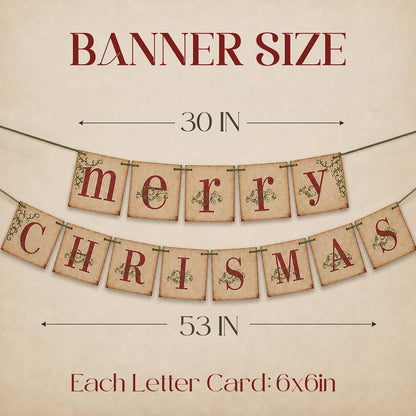 Christmas Decorations, Vintage Merry Christmas Banner, Rustic Holiday Hanging Decor For Home, Living Room, Fireplace, Wall &amp; Party