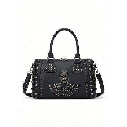Gothic Punk Skull Rivet Handbag For Women, Halloween Studded PU Leather Large Capacity Shoulder Crossbody Bag, Halloween Party Cosplay Gift