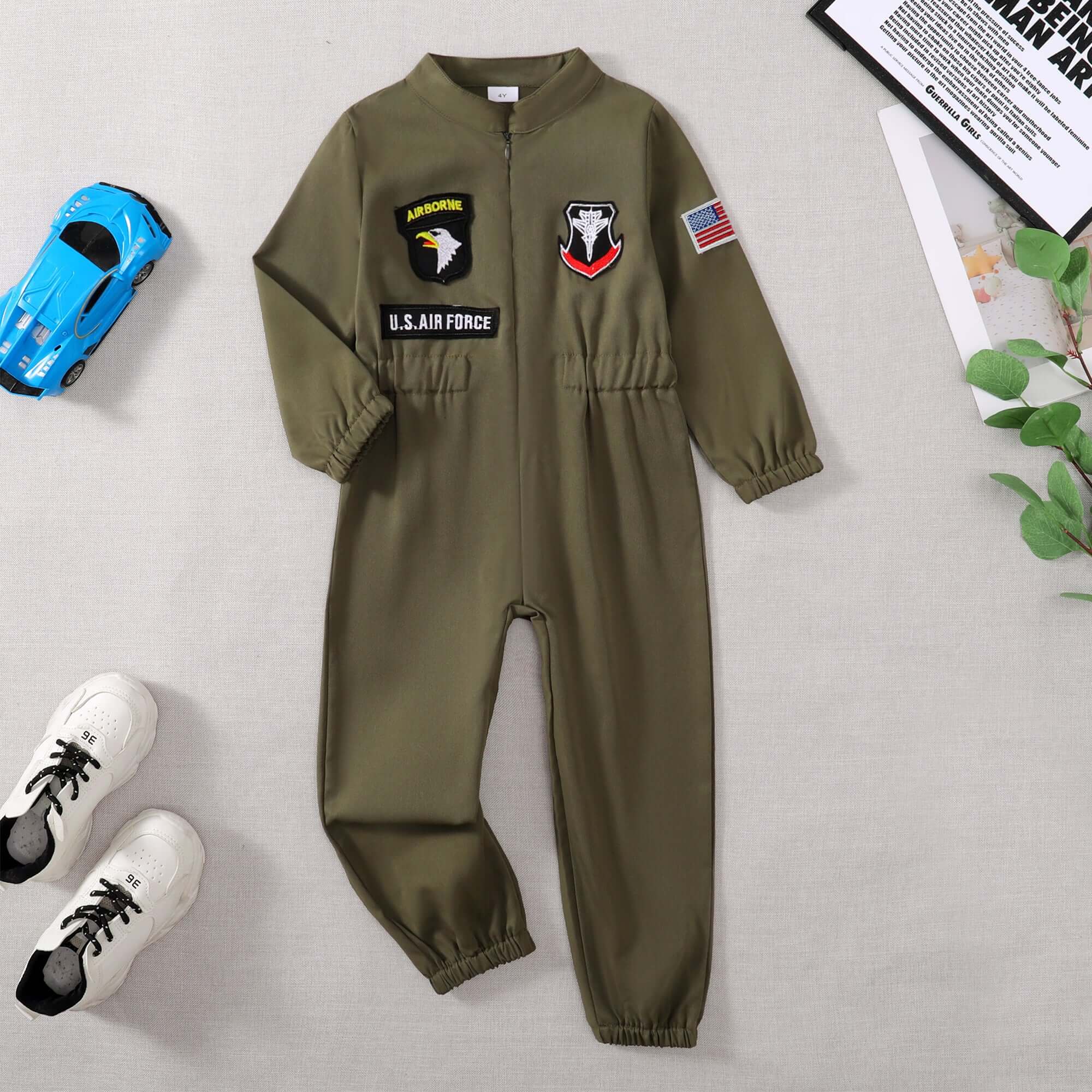 toddler boys pilot jumpsuit Army Green Long Sleeve Romper