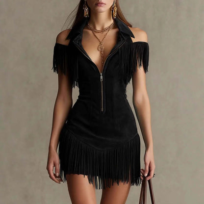 Off-Shoulder Dress Retro Suede