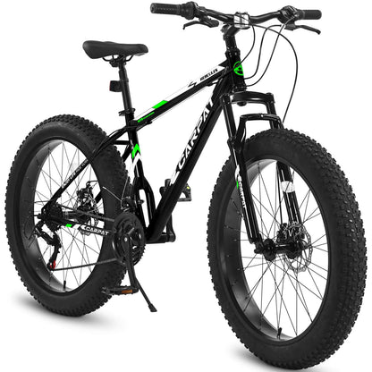 Youth mountain bike S26109 Elecony 26 Inch Fat Tire Bike with shock-absorbing design and Shimano gearing.