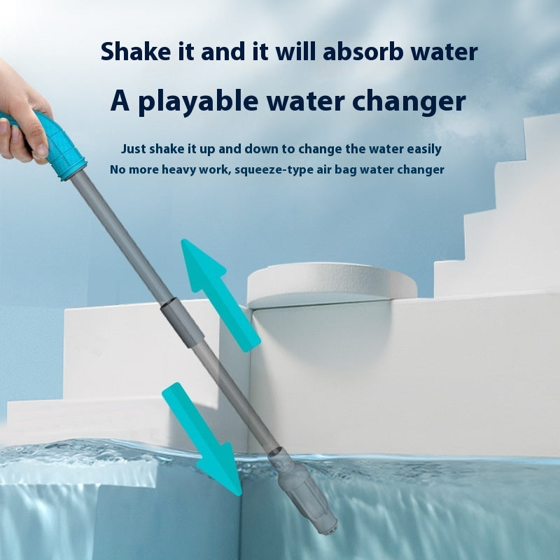 1.5m Grey Water Changer being used to easily change aquarium water by shaking and absorbing water quickly.