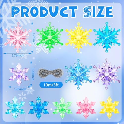 60PcsChristmas Winter Snowflake Ornaments Winter SnowflakeHanging Snowflake Ornaments For Tree, Crystal Pendants With Rope, For Holiday Party DIY Decor,Multicolor